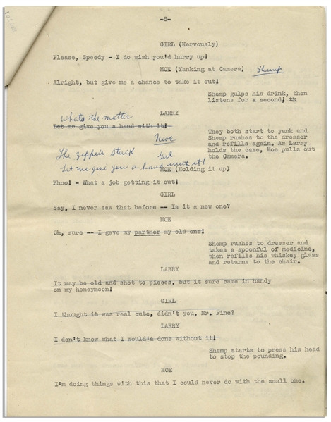 Moe Howard's 11pp. Script Entitled ''Look at the Brownie'', With Moe's Annotations Including His Signature -- Likely the Script for The Three Stooges 1952 Appearance on ''All Star Revue'' -- Very Good